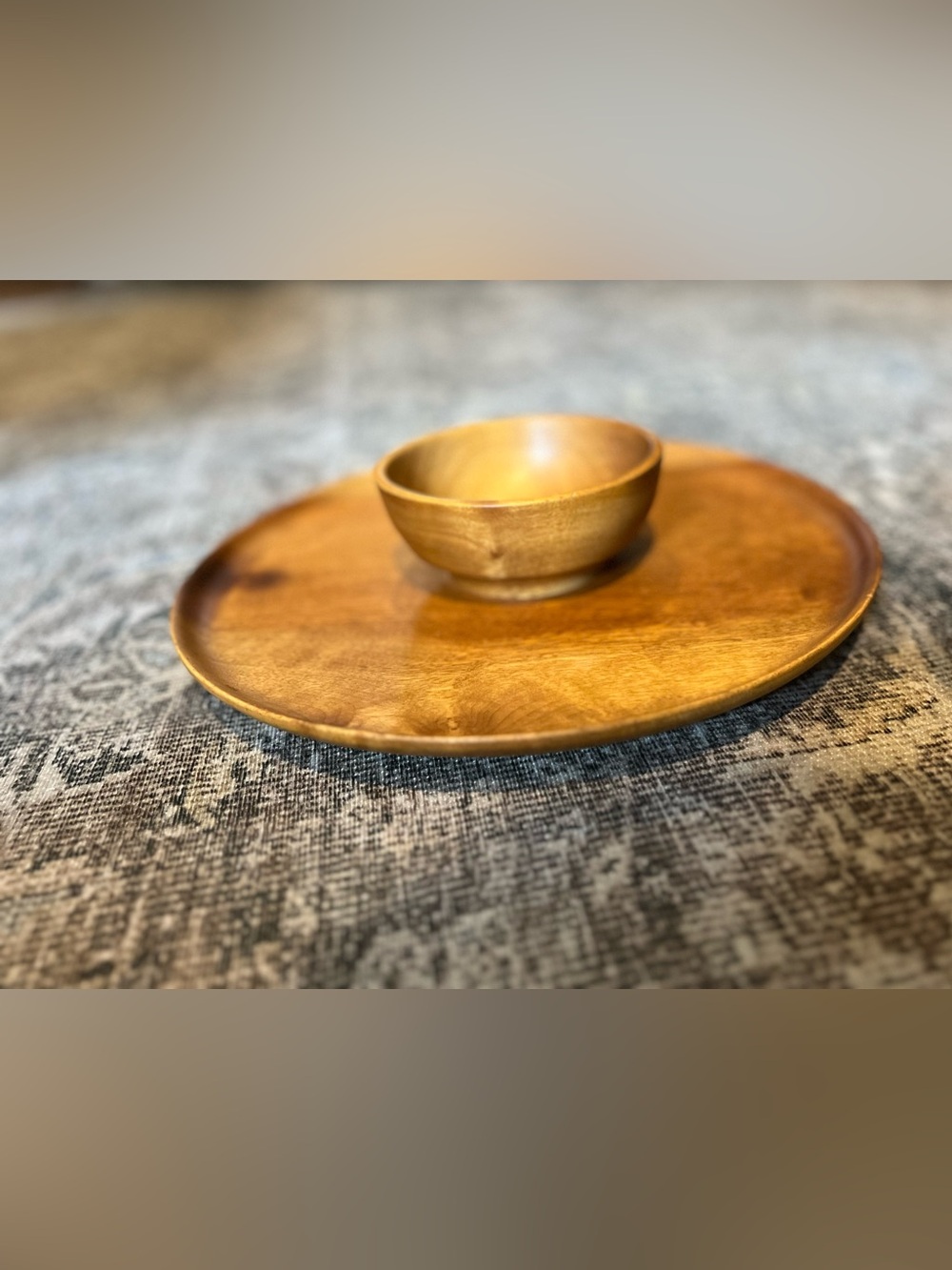 Vintage Oregon Myrtlewood Chip & Dip Set MCM Wood Serving Tray with Dip Bowl